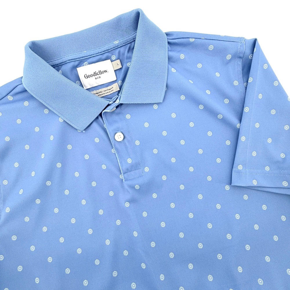 Goodfellow & Co Polo Shirt Mens Large Blue Excellent Floral Geometric Stretch